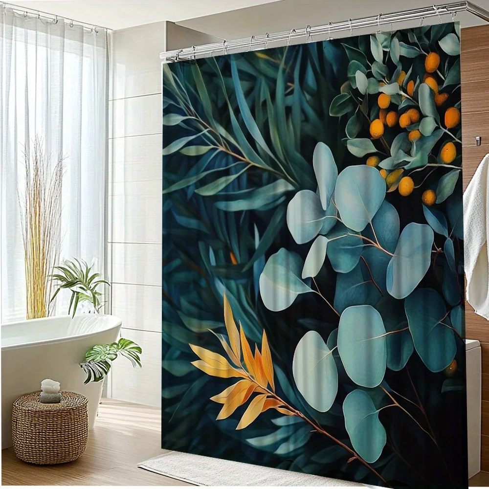 

1 шт., занавеска для душа с листьями и цитрусами в стиле природы для живой ванной комнаты, полиэфирная ткань 70 шт. 8х70. 8-дюймовый с 12 крючками