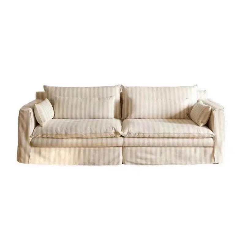 

Medium and ancient fabric sofa straight row high sense removable and washable French retro cream wind medium