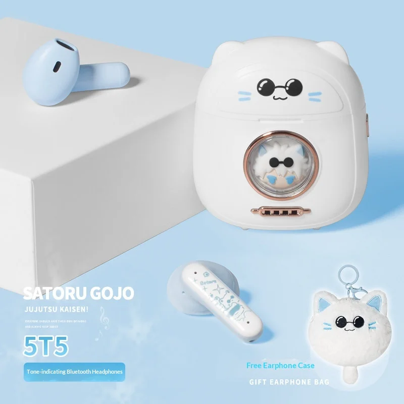 

Bluetooth Earbuds In Ear Jujutsu Kaisen Satoru Gojo Anime Peripheral With Cute Cat Charging Case Gift Earphone Pouch