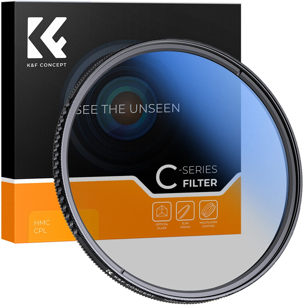 K & F Concept MC CPL-Filtre circulaire à base de ycine, ultra fin, multicouche, 37/43/46/49/52/55/58/62/67/72/77/ 82mm, avec grille pour livres