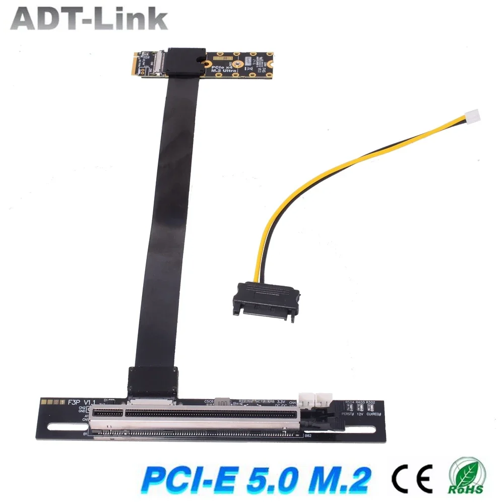 M.2 NGFF for NVMe Key M to PCI-E 5.0 x16 Graphics Card Extension Cable GEN5 SATA Power Cable M.2 Riser Card Adapter GPU Extender