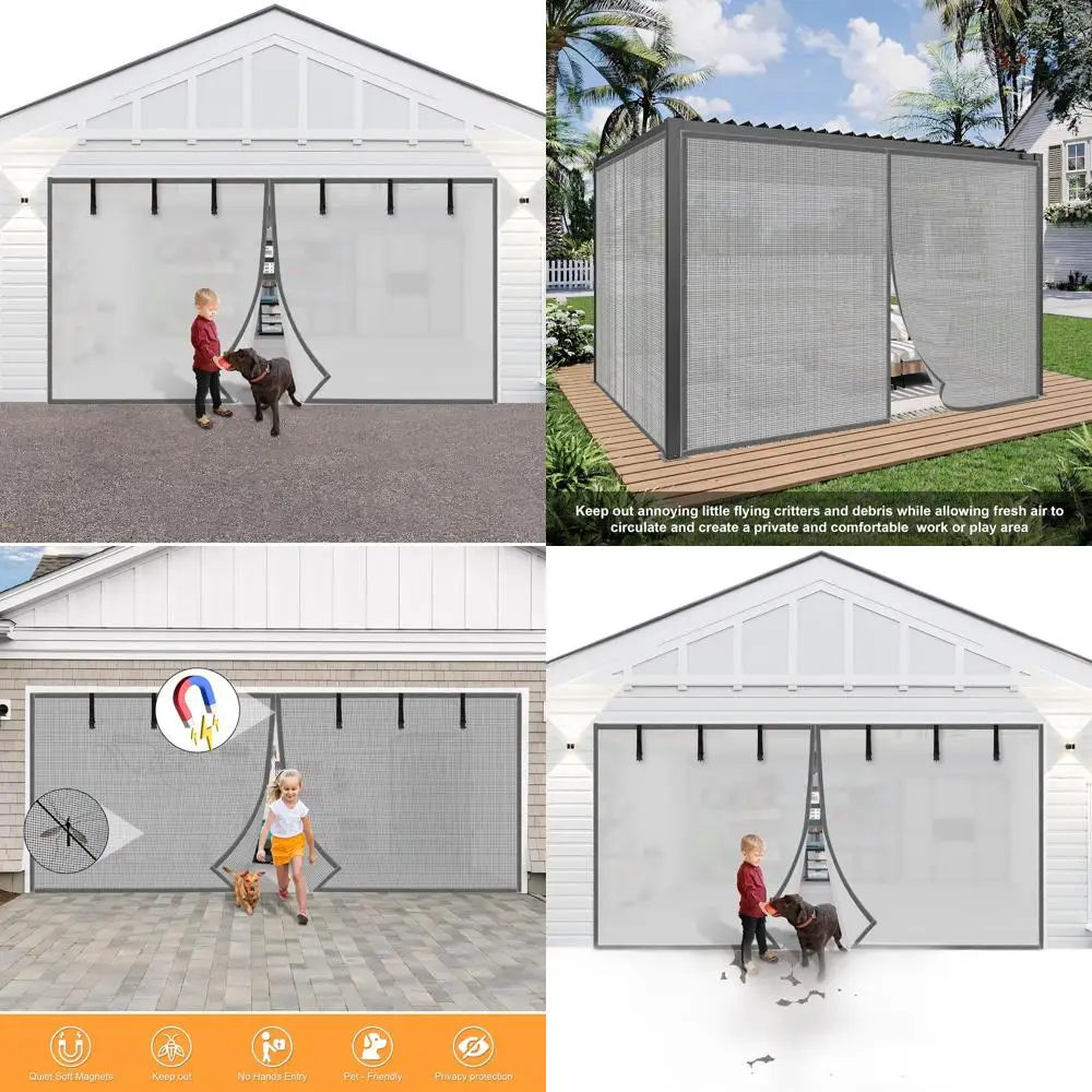 

Heavy-Duty Magnetic 1-Car Garage Privacy Screen, 12x8FT, Silver Grey, Hands-Free