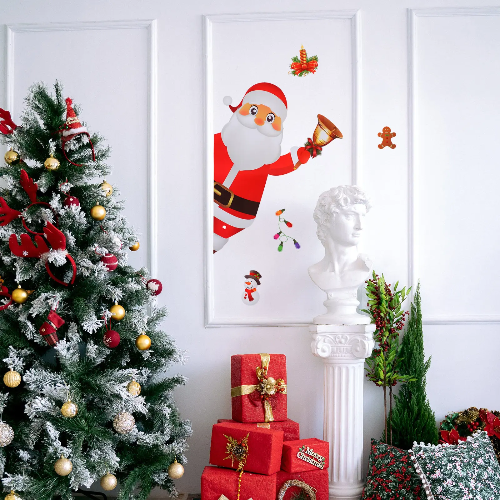 2 Pcs Colorful Christmas Decoration Cartoon Wall Stickers Decal for Windows Home