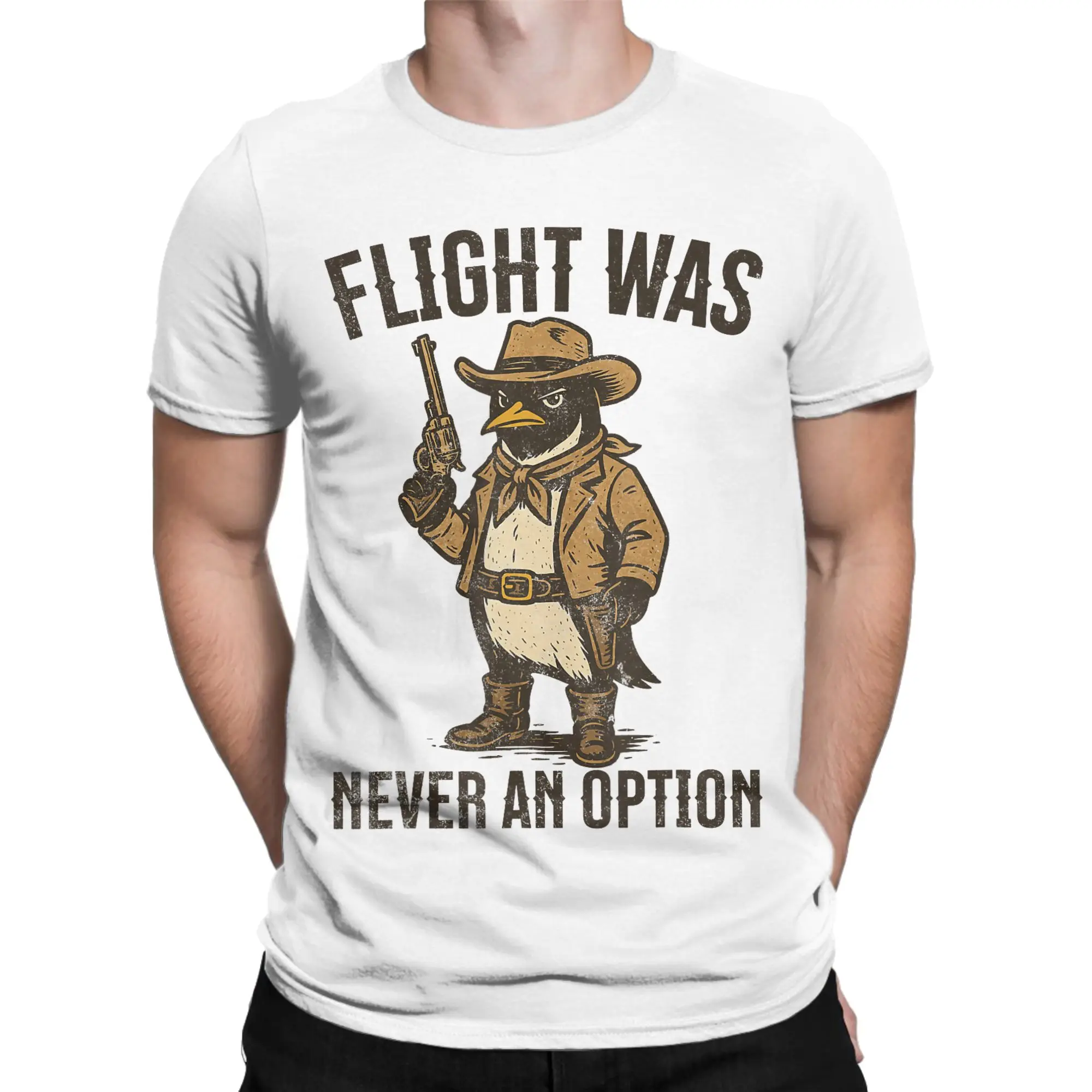 Flight was Never an Option Cowboy Penguin T Shirt  Hip Hop T Shirts Short Sleeve Classic Tshirt Summer Cotton Oversize Tees