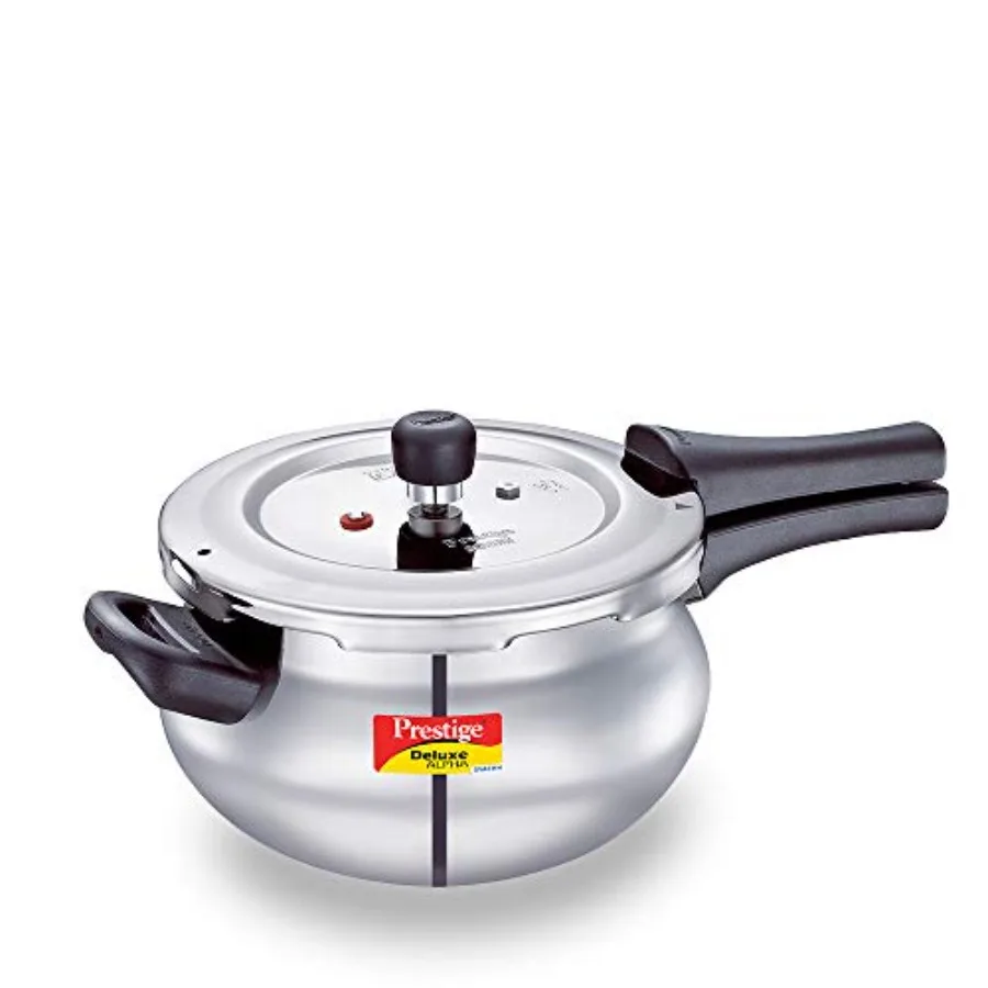 

Deluxe Alpha Svachh Stainless Steel Pressure Cooker with Alpha Base and Deep Lid for Spillage Control 4.0 L Junior Handi