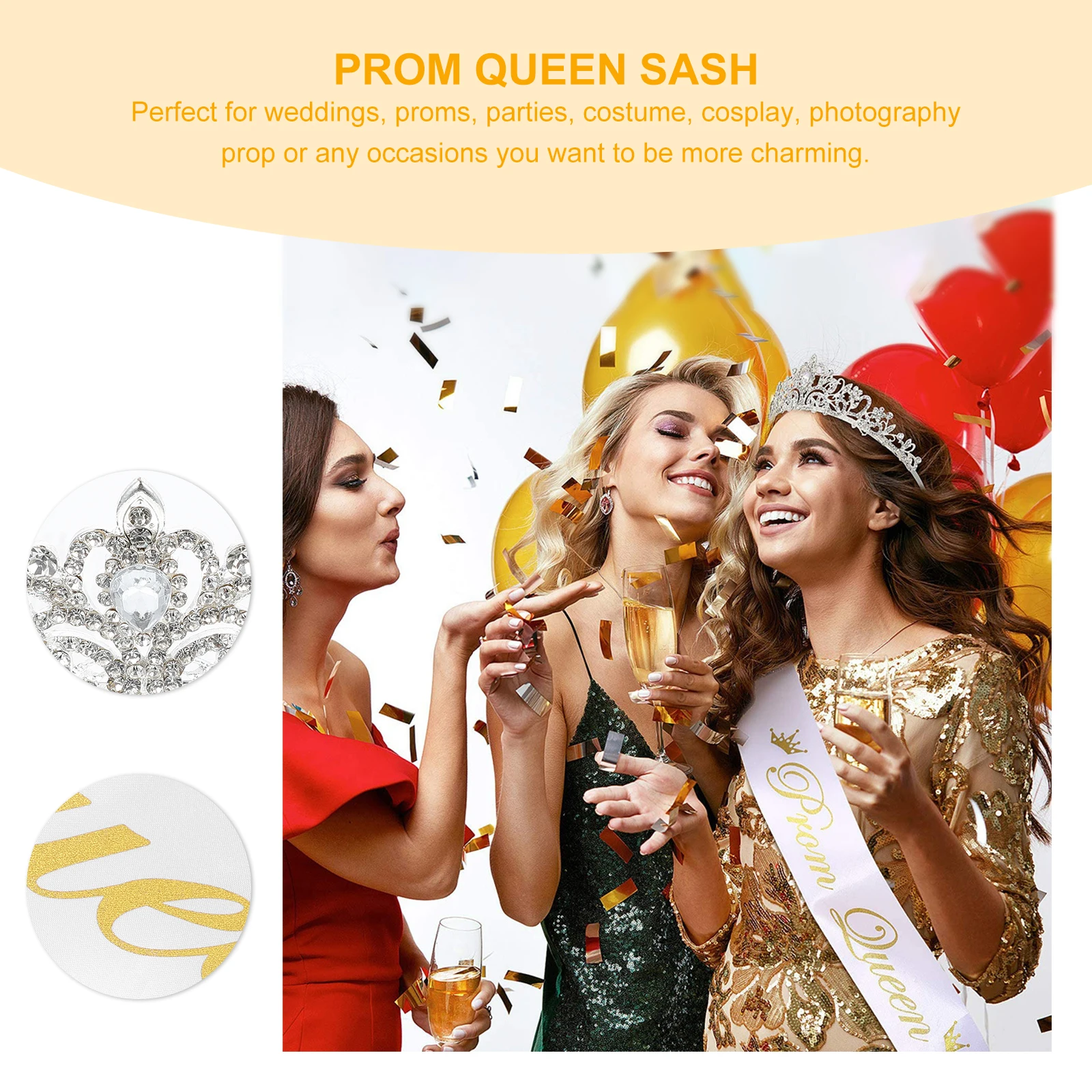 

2pcs Hair Styling Tools Crystal Rhinestones Crown Set For Prom Wedding Party Bride Queen Sash Headdress Alloy Fabric Design
