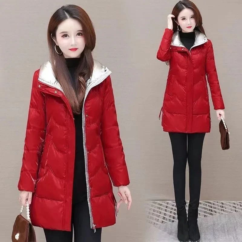 2023 New Glossy Winter Down  Ladies Korean Slim Fashion Temperament Joker White Duck Down Warm Loose Coat Women