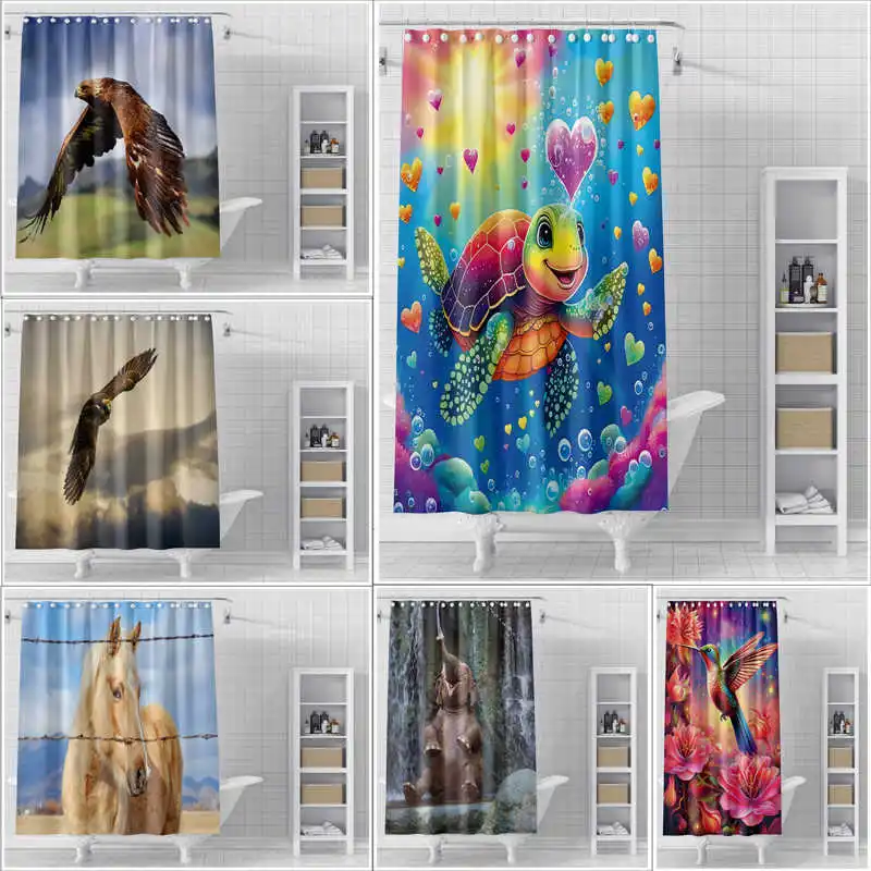 Parrot Animal Shower Curtain Bathroom Wet Dry Separation Waterproof Partition Curtain