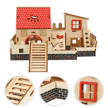 Houten Hamster Huis Hamster Hideout Houten Hut Kleine Dieren Dubbellaags Villa Rat Huis Kooi Oefening Speelgoed Met Ladder Board
