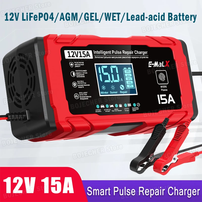 

Зарядное устройство 12 В 15 А 24 В 8 А для свинцово-кислотных аккумуляторов AGM GEL 14,6 В 15 А Smart Pulse Repair Зарядное устройство Lifepo4 Быстрая зарядка аккумулятора