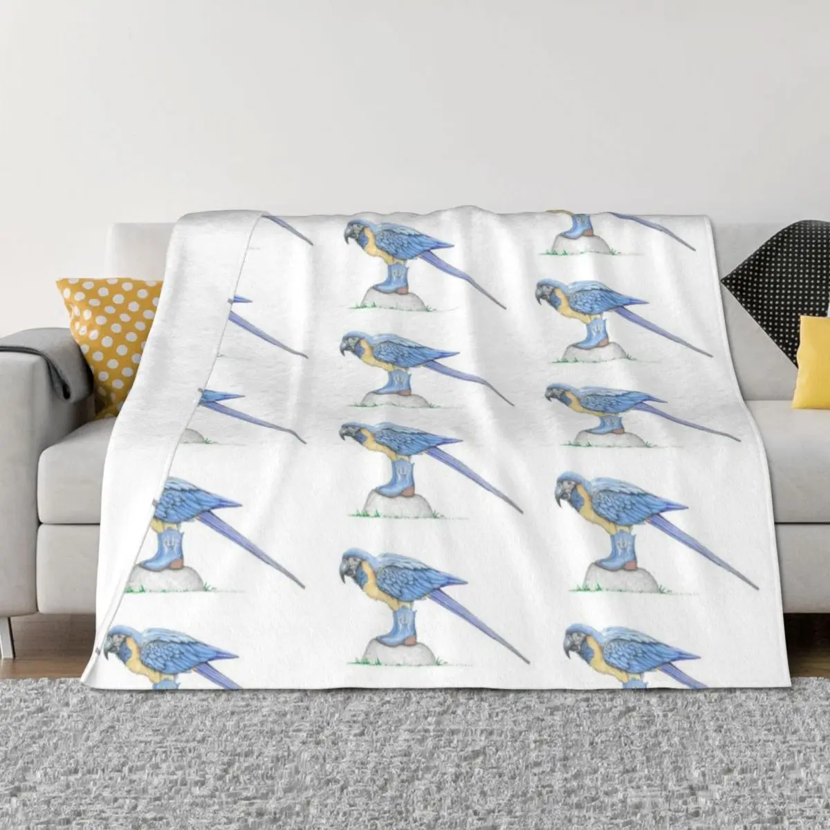 

Blue Throated Macaw in Short Boots Throw Blanket blankets and throws christmas decoration Personalized Gift Travel Blankets