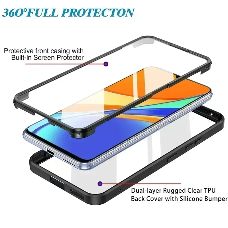 360 Full Body Case For Redmi A1 A2 For Redmi 9A 9T 9C 9i 10X 10A 11A 12 12C 13C Double Sided Transparent Cover Soft Phone Case