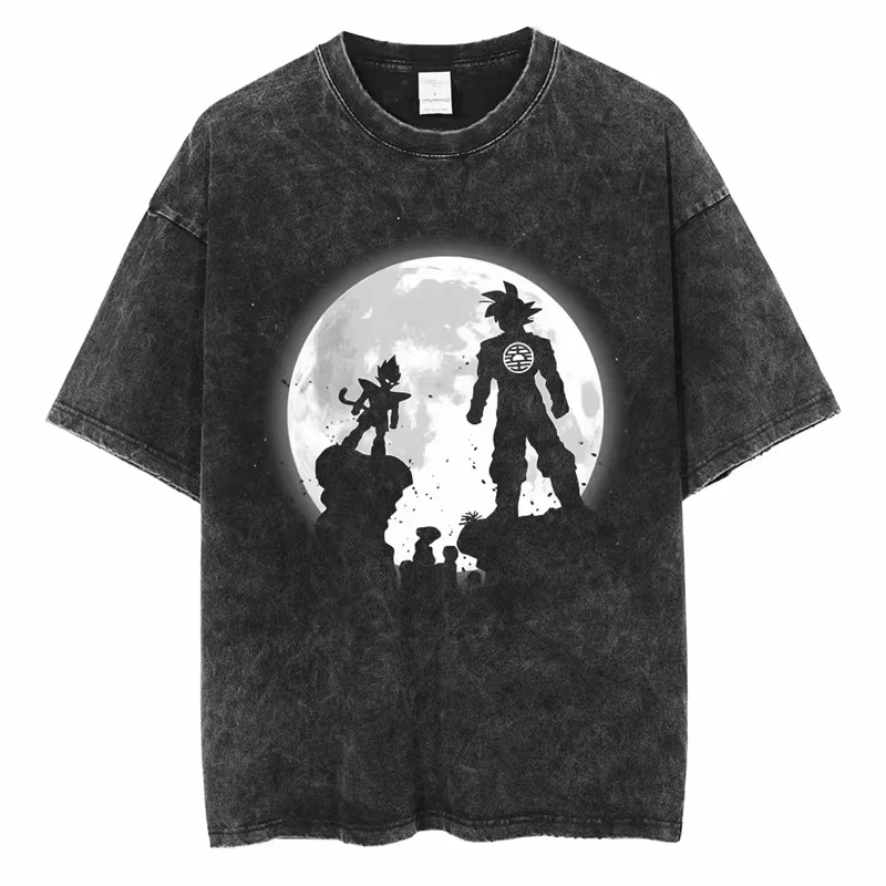 

New 2026 Summer Dragon Ball Goku Moon Nostalgic Anime Men's Washable T-shirt 100_ Cotton Heavyweight Family Matching Unisex Y2k