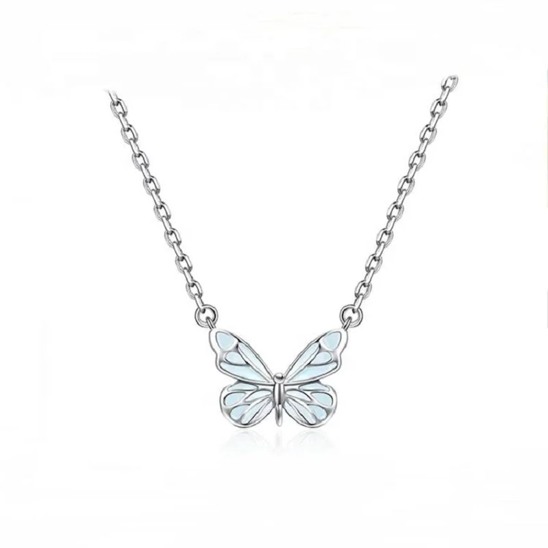 New Fashion Glow in the Night Bracelet Luminous Blue Butterfly Pendant Necklace for Women Earring and Ring Set Jewelry