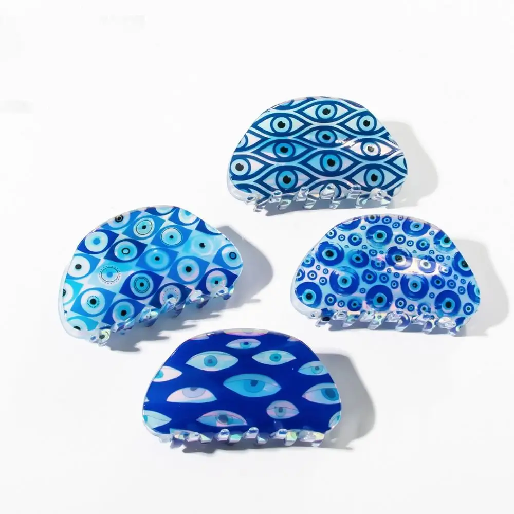 Fashion PVC Blue Demon Eye Hair Claw Kroean Style Ponytail Holder Blue Devil's Eye Shark Clip Hairpin Hair Clip Female