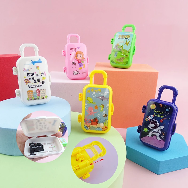 5Pcs Creative Cartoon Mini Luggage Trolley Pull Back Car Funny Trolley Toy Children's Puzzle Toys Kids Fun Holiday Birthday Gift