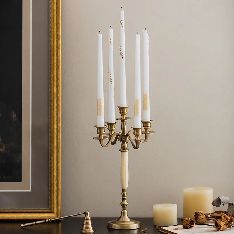 

Dining table candle holder atmosphere ornament retro home light luxury brass scented candle