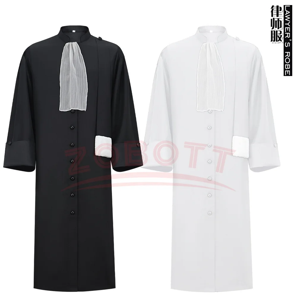 Túnica de Abogado de Anime, Disfraz Medieval de Abogado con Cuello Jabot Plisado, Túnica de Coro de Clérigos para Halloween, Atuendo Vintage de Cosplay de Sacerdote