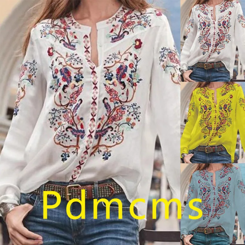 

2025 новая европейская и американская женская одежда, свободный кардиган, рубашка с длинными рукавами и принтом, топ OM9193