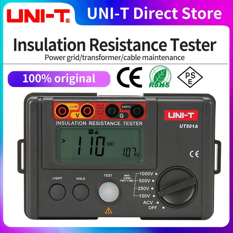 UNI-T UT501A Tester rezystancji izolacji 1000V megaomomierz 5GΩ omomierz profesjonalny cyfrowy omomierz megaomierz elektryczny