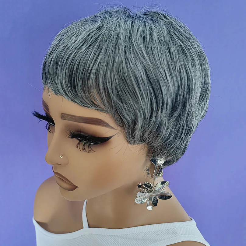 Short Gray Synthetic Wig for Women
