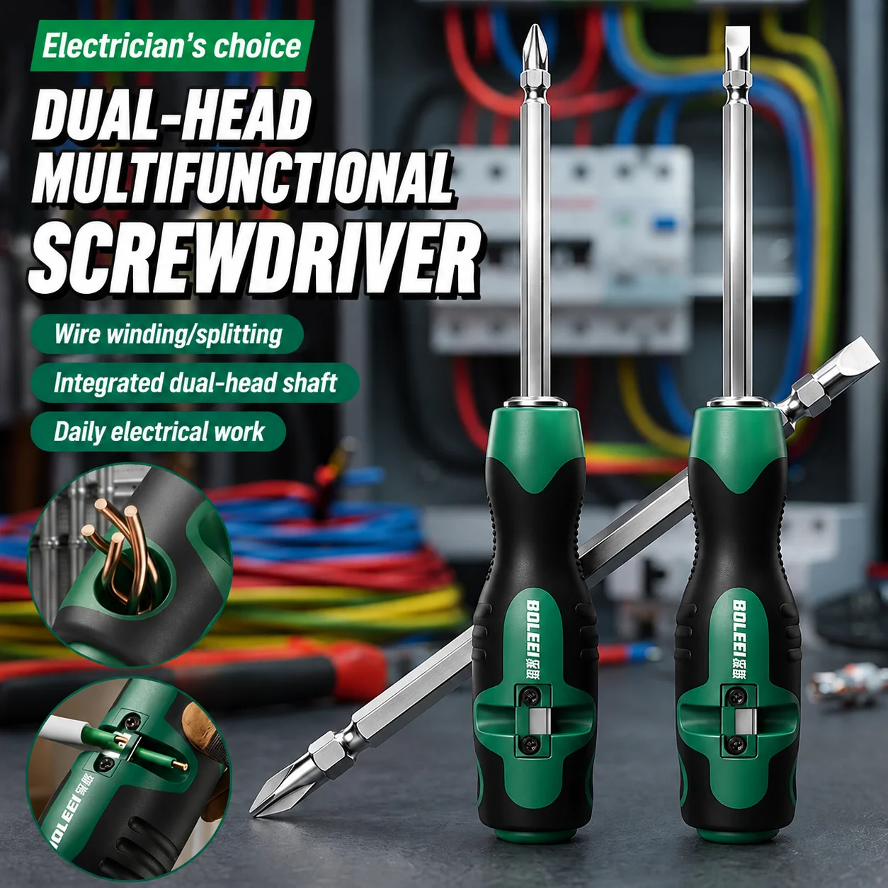Multi Functional Two Way Screwdriver Dual Head Cross Flat Bits Wire Organizer Separator Electrician Maintenance Hand Tool