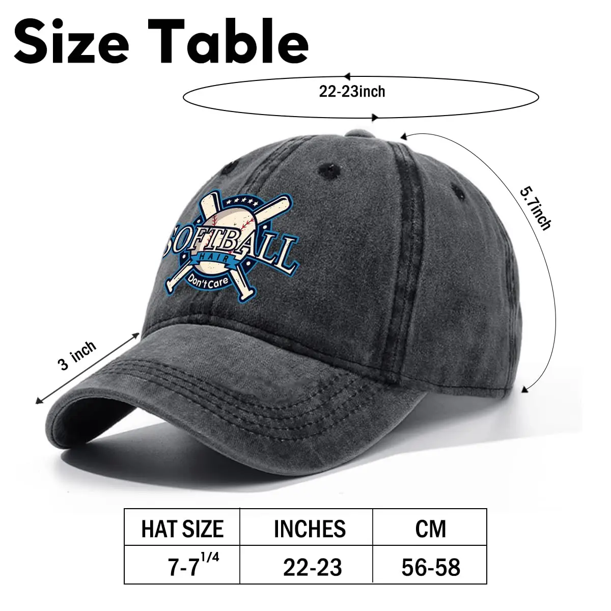 Softball Hair Don't Care Adjustable Washed Cotton Baseball Cap Urban Cool Fashion Statement Hat