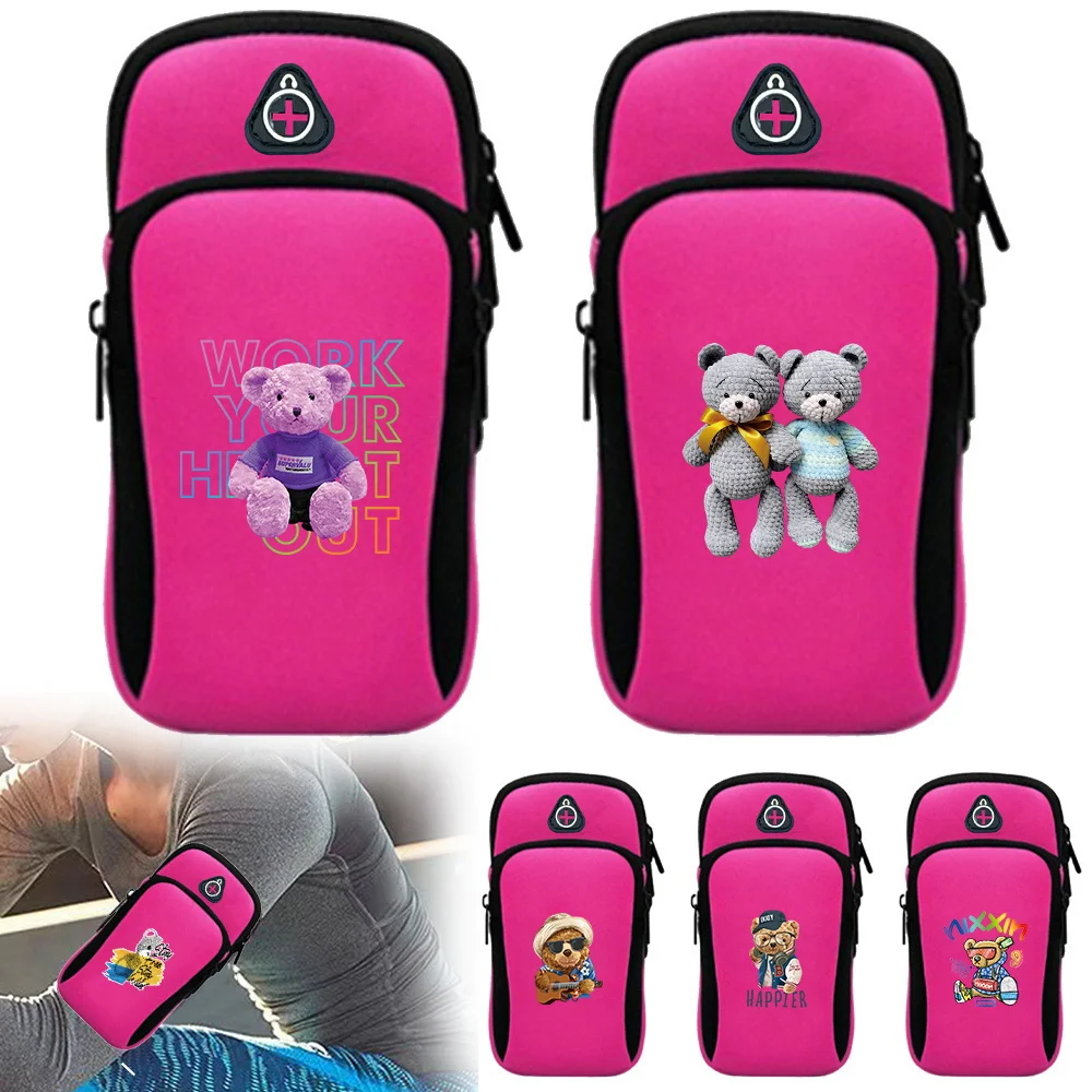 Fashion Bear Pattern Sports Running Bag Sundries Storage Bag Portable Adjustable Zipper Arm Band Bags Cycling Gym Phone Bags