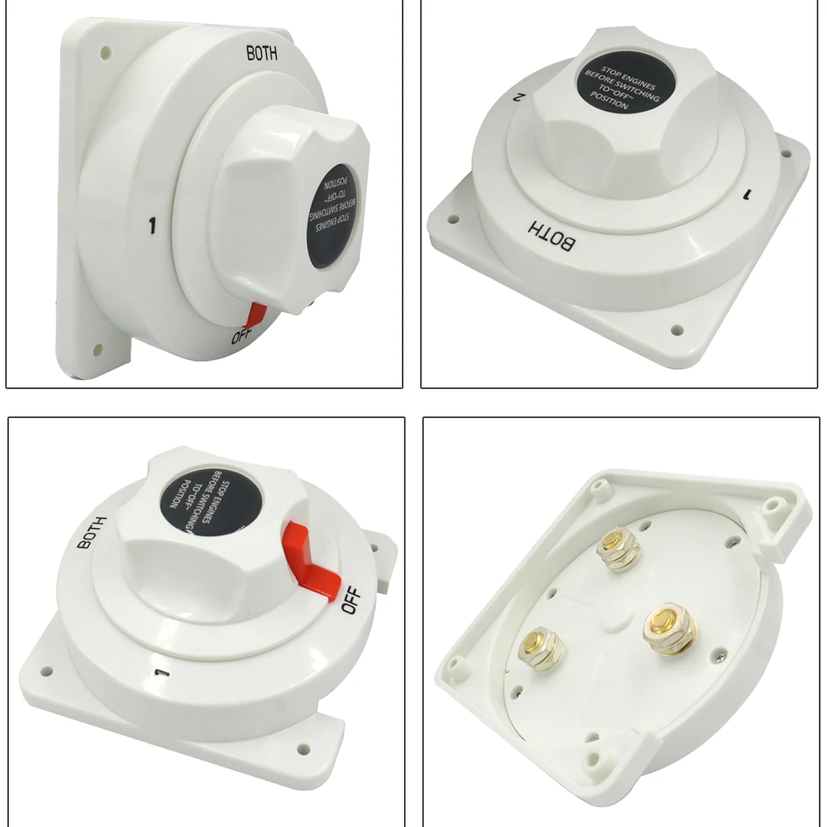 Marine Dual Battery Selector Switch 4-Position Off-1-2-Both, 12V-48V Waterproof Battery Isolator for Boat RV Camper Truck White