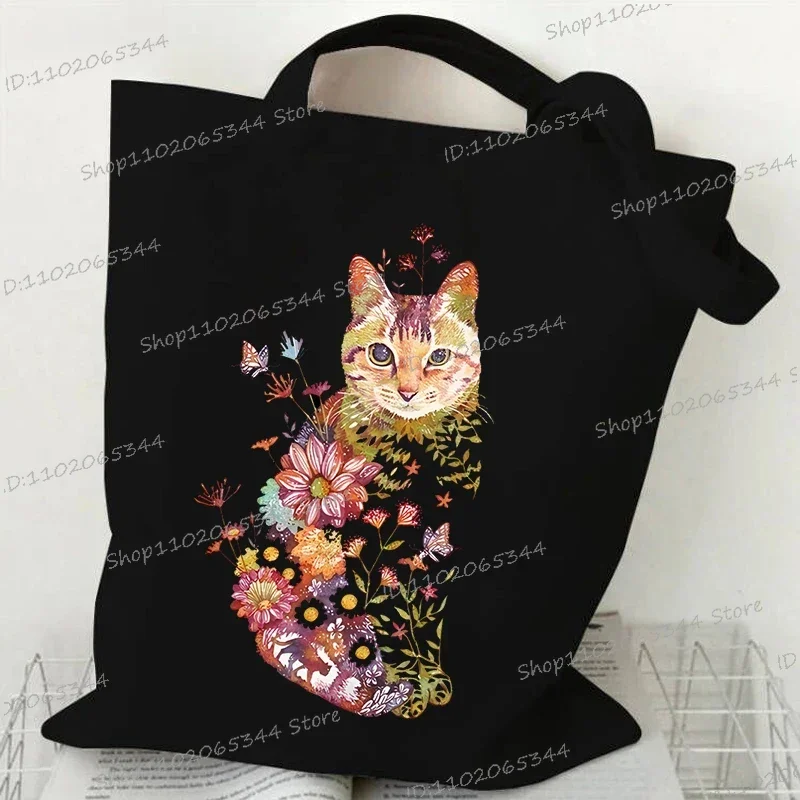 Sac à main imprimé chat et fleur pour femme, design chaton, esthétique vintage, sacs fourre-tout pour adolescentes, sacs à provisions pour femme, initié