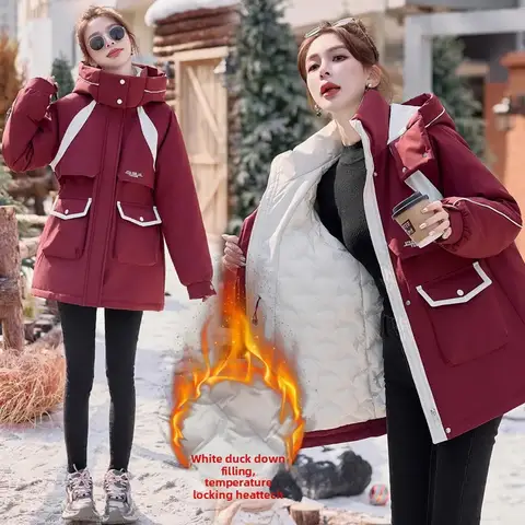 Chaqueta acolchada al aire libre para mujer de talla grande Abrigo de invierno Estrella Venta caliente de la temporada Parka que se pega la cintura Chaqueta larga con capucha...