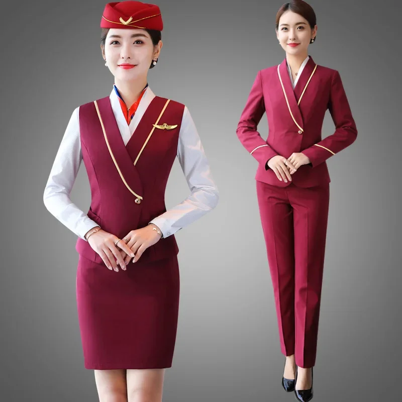 

Stewardess Uniform Vocational College Vest Suit High-speed Rail Steward Hotel Reception Beautician Work Uniform Female