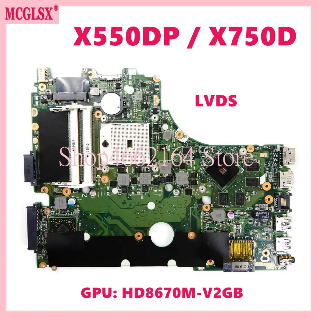 X550DP HD8670M-V2GB GPU LVDS interface Mainboard For ASUS X550/X750 X550DP X750DP A550D F550D K550D Laptop Motherboard