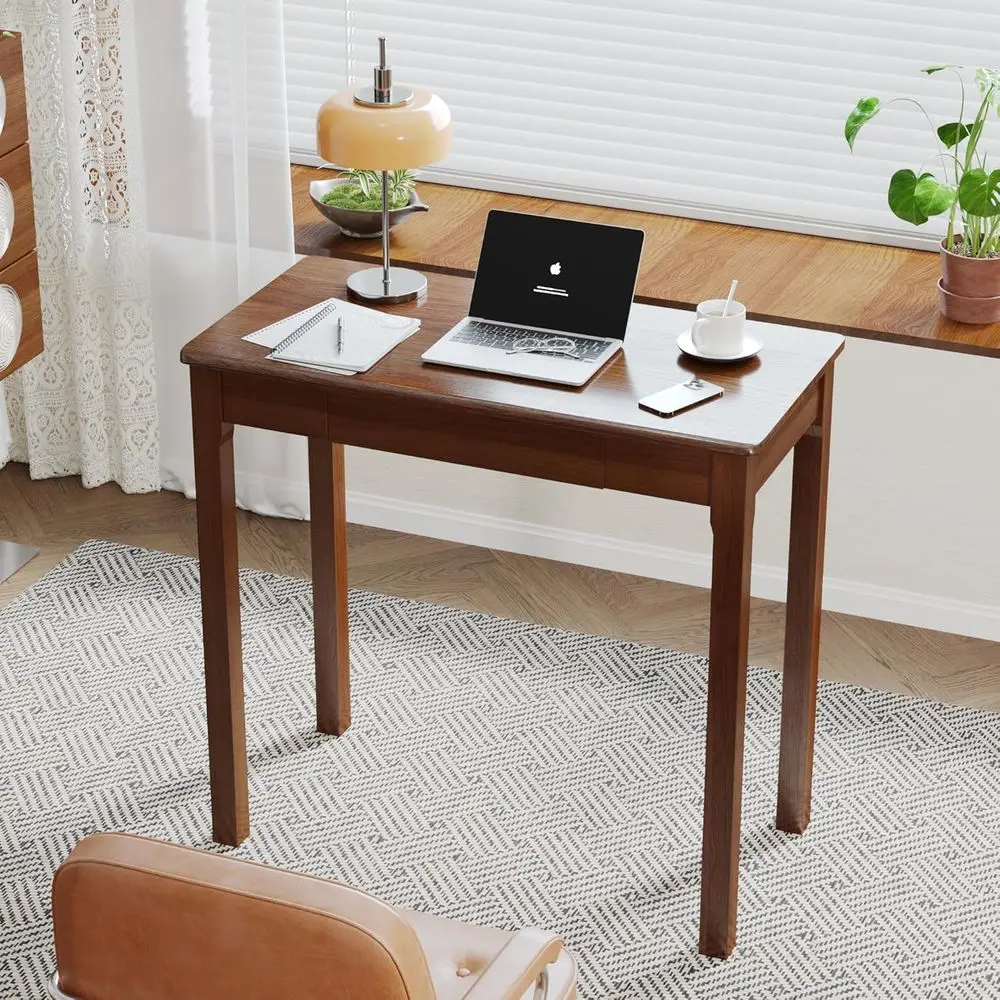 مكتب خشب مطاطي حديث من خشب الجوز مقاس 32 × 16 في منتصف القرن مع أدراج للمساحات الصغيرة #3