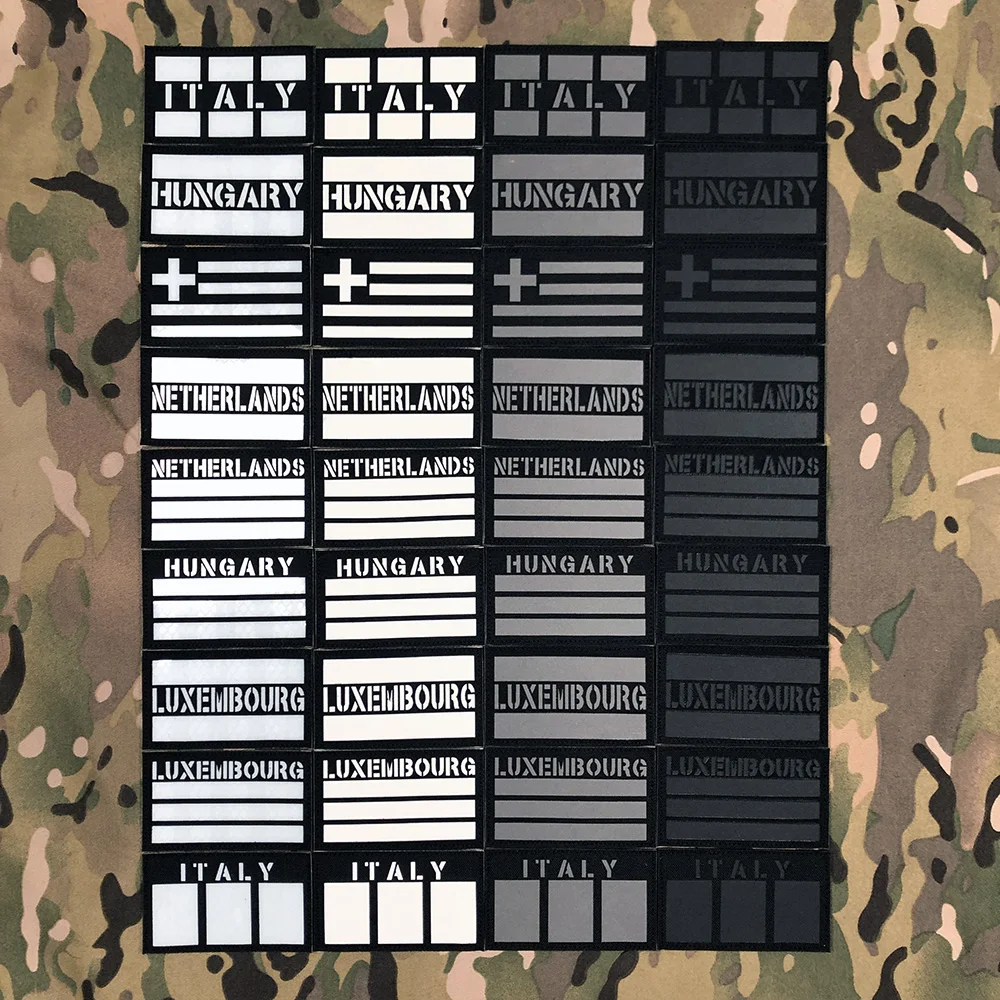 Wycinane laserowo BlackCut IR IFF Odbicie podczerwieni Świecące Włochy Węgry Luxembourg Naszywka z flagą Grecji Holandia