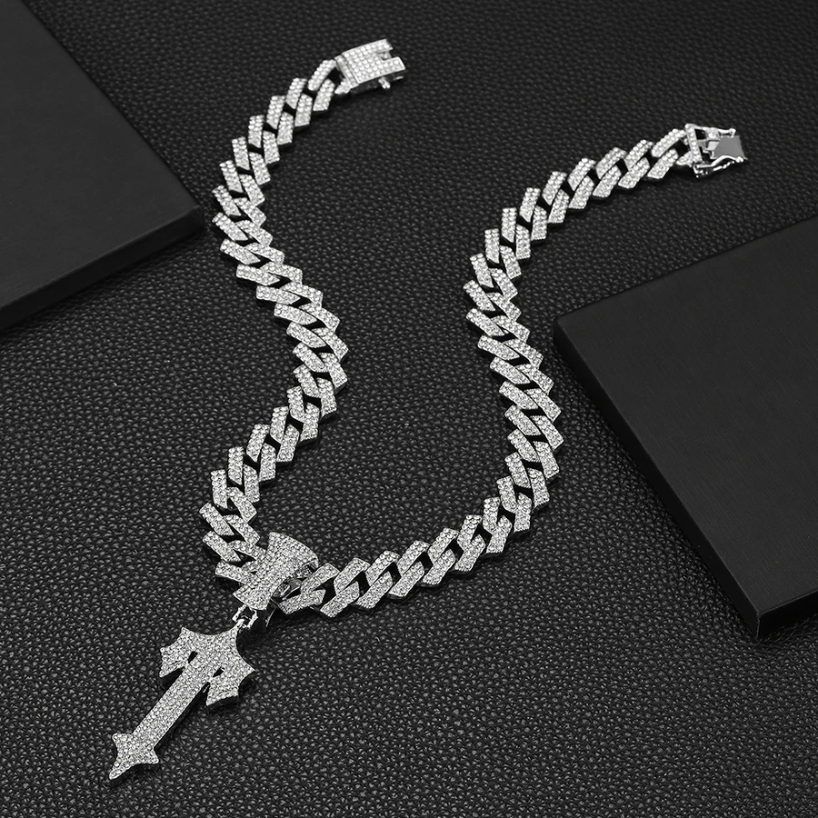 Hip-hop Ice Crystal Cross Sword Cuban Chain Hip-hop Pendant Fashion Jewelry For Men And Women