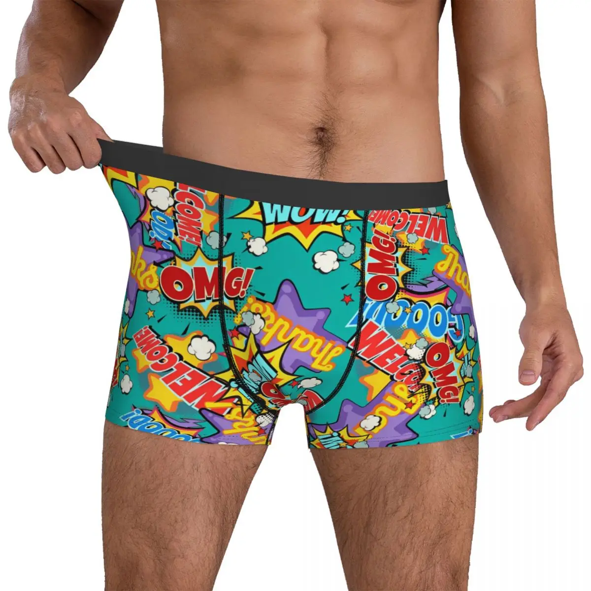 

Boom Seamless Comics Boxer Shorts Pouch Underwear High Quality Custom Shorts Briefs Elastic Men Underpants Plus Size