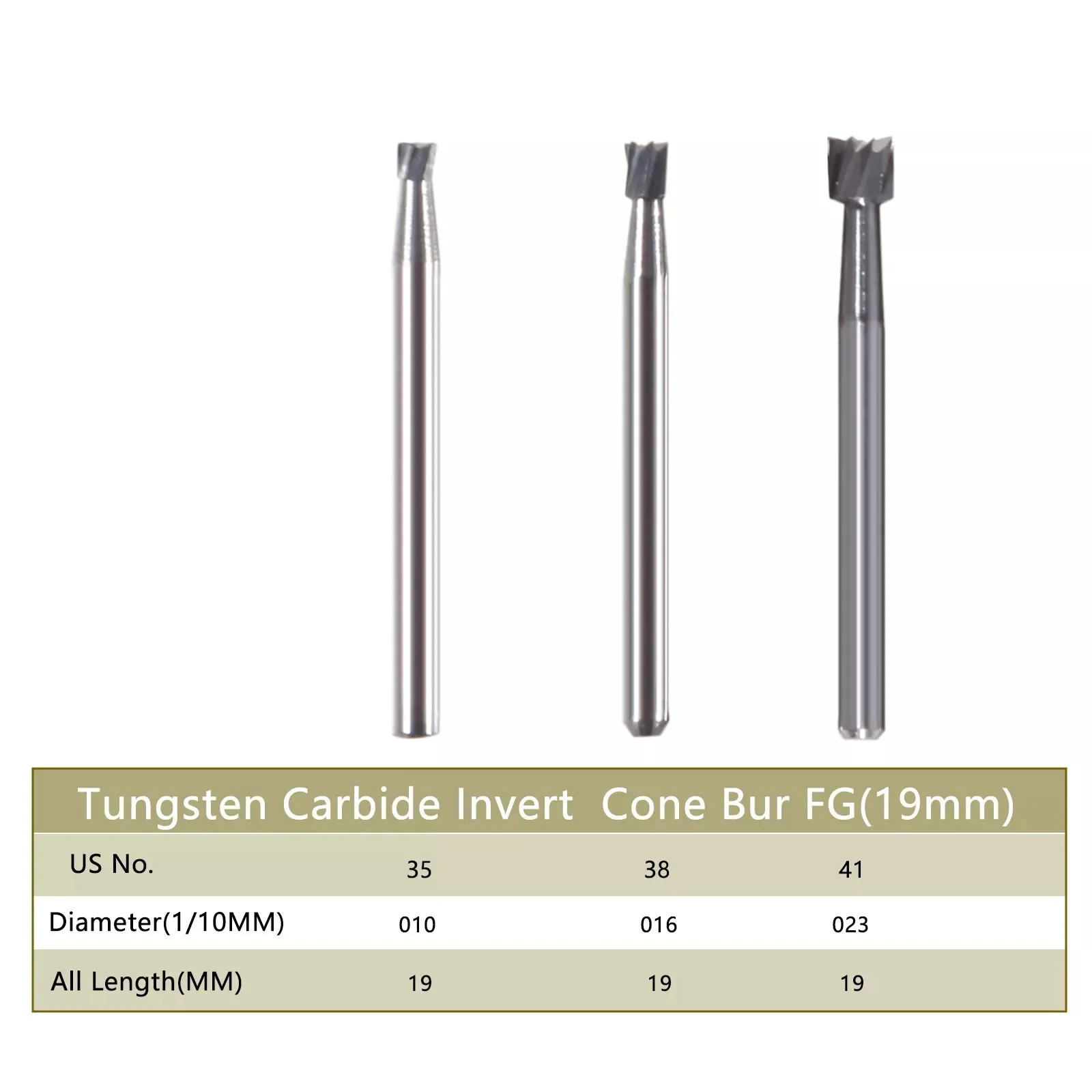 Dental Tungsten Steel Carbide Inverted Cone FG Bur 19MM FG 35/38/41 For Surgical High Speed Handpiece