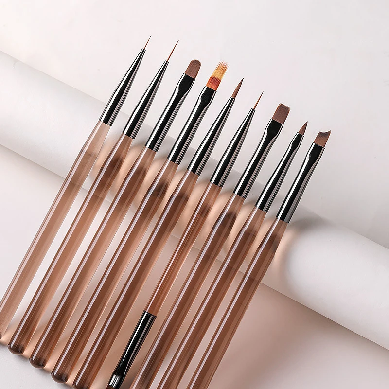 1/9PCS Acrylic UV Gel Nail Brushes DIY Nail Art Liner Brush Stripe Pattern Painting Brush Kits Extension Drawing Carving Pen