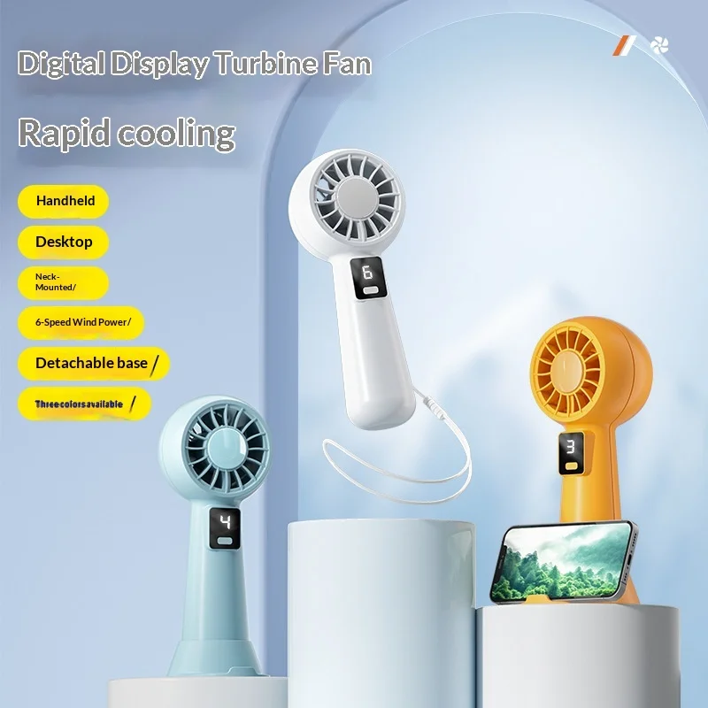 2026 New USB Small Fan with Digital Display, 6 Speeds, Long Battery Life, Handheld/Desktop, Portable Fashion