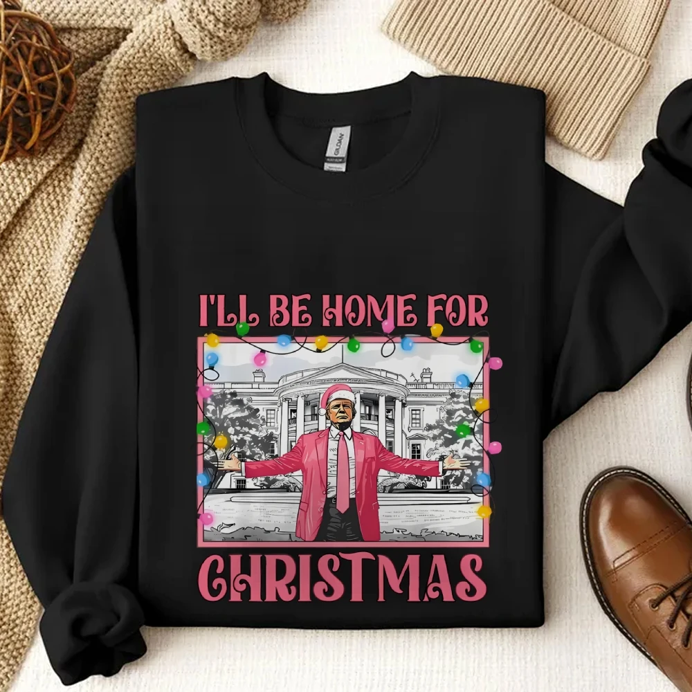 I'll be Home Top damski Trump Character Print Christmas Style Unisex Bluza z kapturem Bluza codzienna Modny długi rękaw