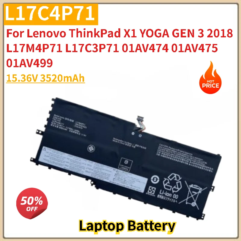 جديد L17C4P71 بطارية الكمبيوتر المحمول 15.36V 3520mAh لينوفو ثينك باد X1 اليوغا الجنرال 3 2018 L17M4P71 L17C3P71 01AV474 01AV475 01AV499 #1