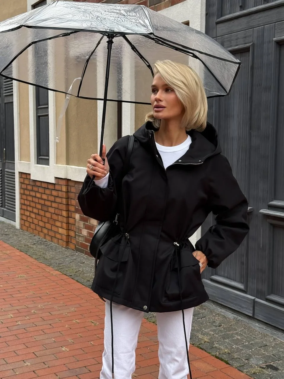 Zip Up Hooded Parka Jacket for Women Drawstring Belted Waist Loose Oversized Windproof Warm Winter Casual Street Outerwear 2026