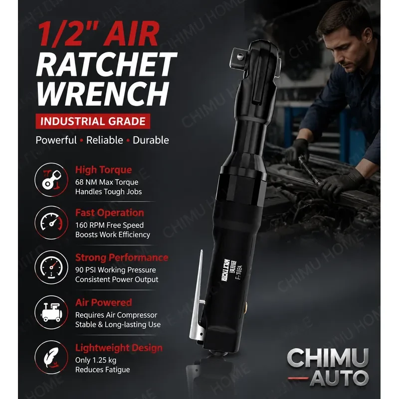 【CHIMU HOME】 High Torque 90 Degree Right Angle Pneumatic Ratchet Wrench Industrial Air Tool for Automotive Repair Heavy