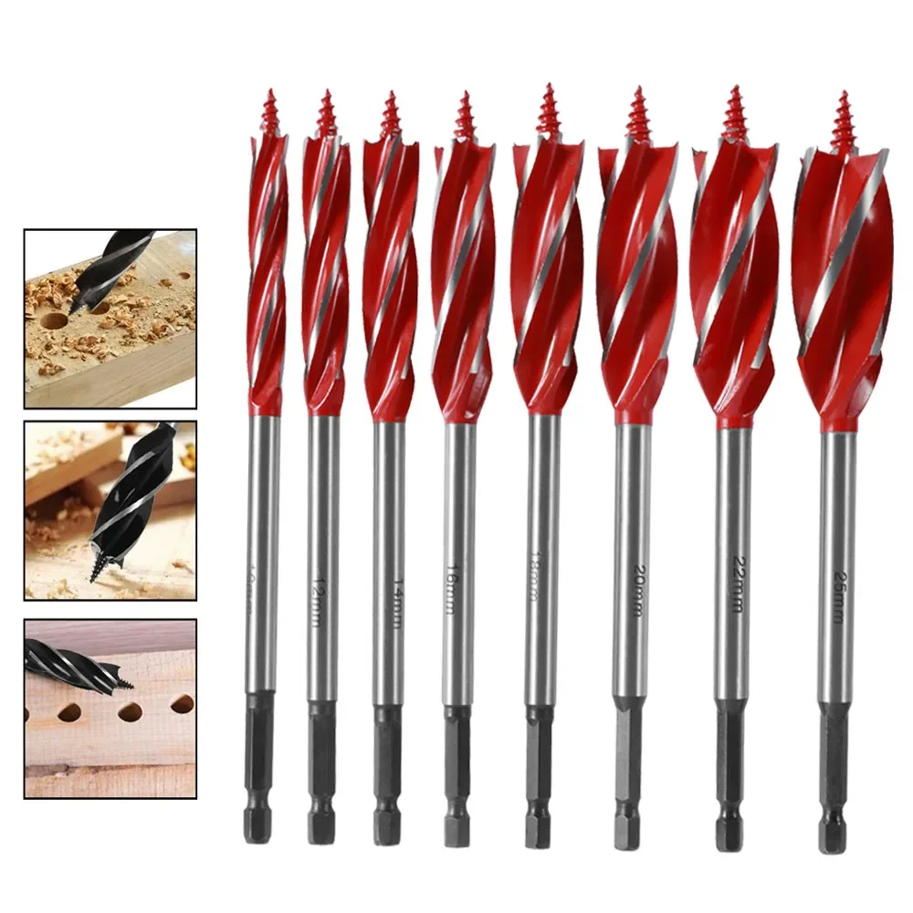 

5/1Set High-Carbon Steel 4 Flute Cut Drilling Bit Wood Auger Drill Bit Set 10-25mm Self-Tapping Hex Shank Wood Hole Drill Bit