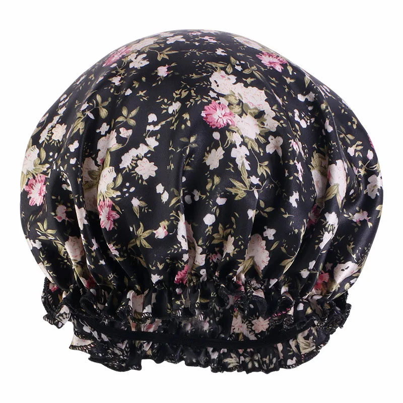 Floral Print Bonnets for Women Elastic Single Layer Extra Large Satin Night Sleeping Cap Reversible Caps Hair Care Hat