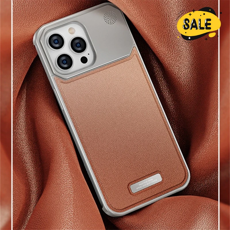 

Leather Metal Push-Pull Borderless Phone Case for Iphone16 15 14 13pro Max Simple Design Shockproof Anti-scratch Protector Cover
