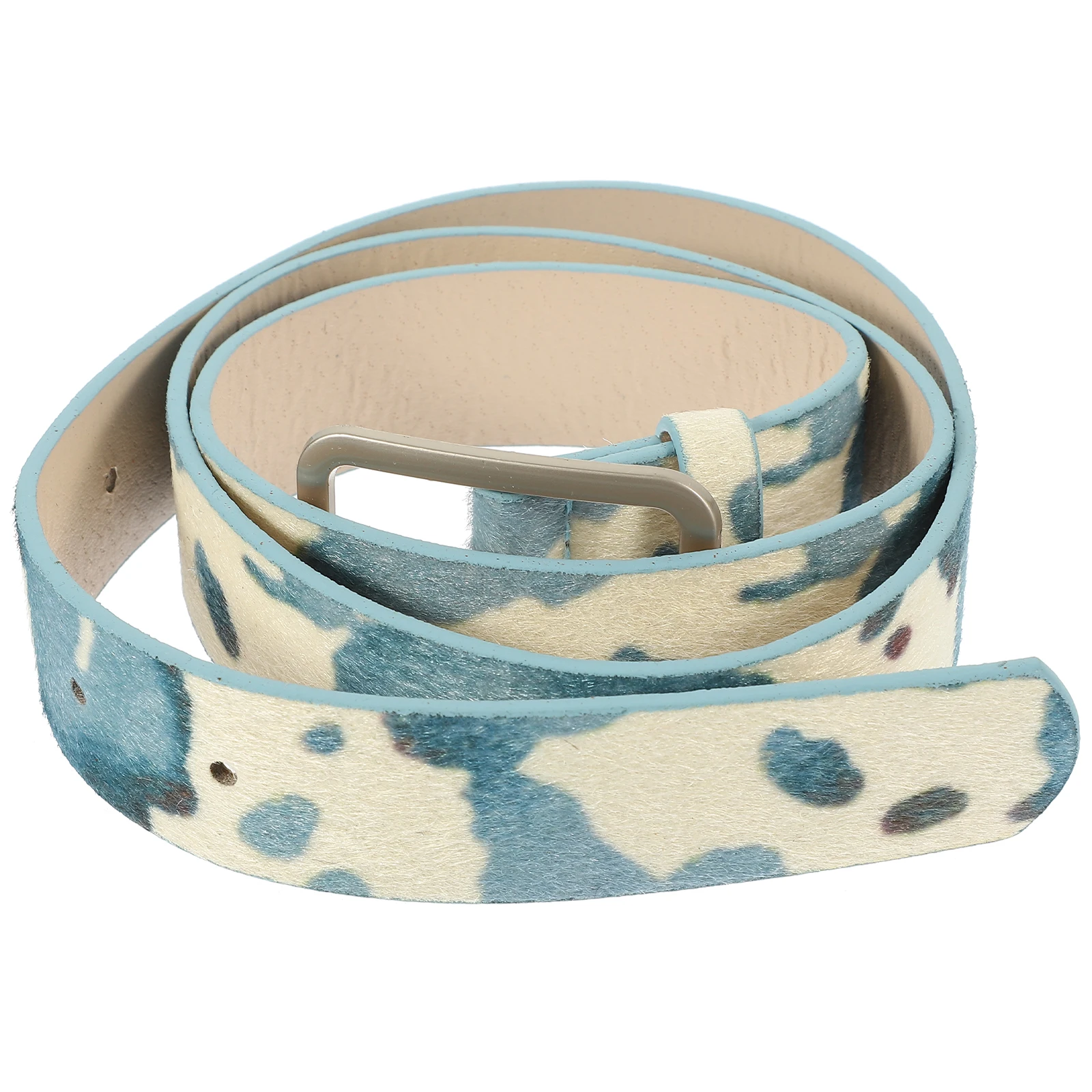 

Cow Print Belt Women Adjustable Animal Print Waist Band For Jeans Pants Blue Western Style Belt Casual Wear