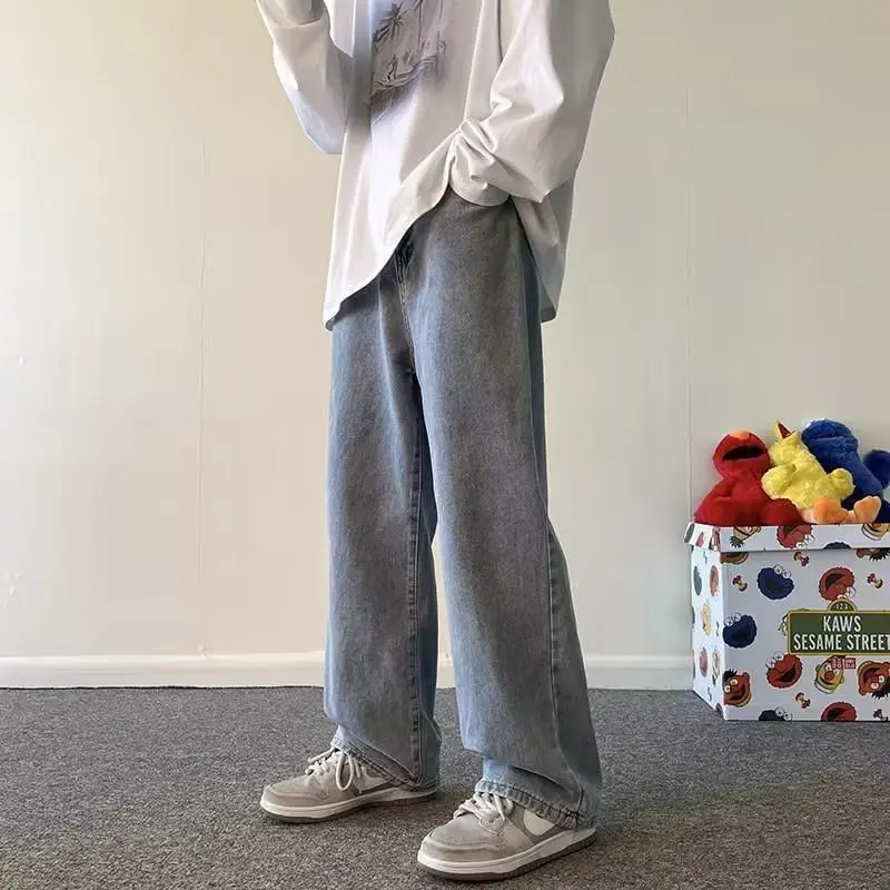 男性新ファッションだぶだぶのカジュアルミニマリストジーンズ男性ハイストリートストレートレッグパンツスリムフィット若々しい活力ヴィンテージズボン