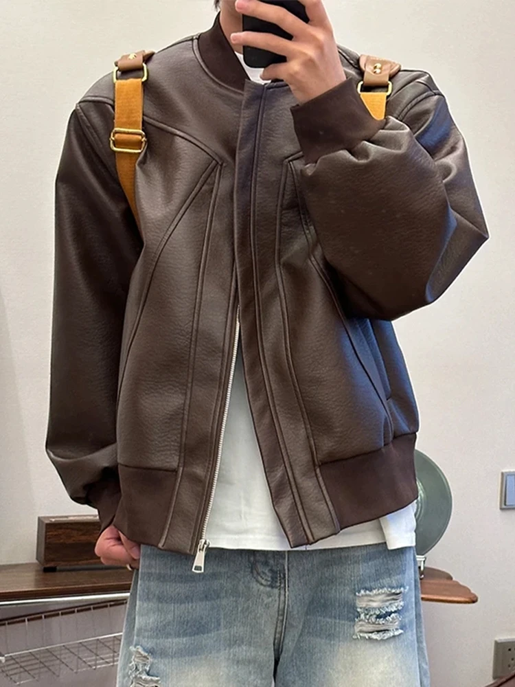 

Кожаная куртка Cleanfit American Sle для мужчин, осенняя, из искусственной кожи, в стиле бейсбольной, с металлическим декором